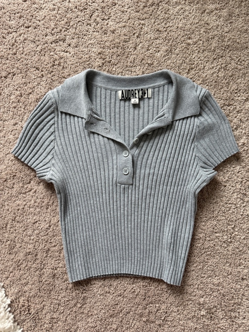 Audrey 3+1 Light Gray Ribbed Polo Crop Top